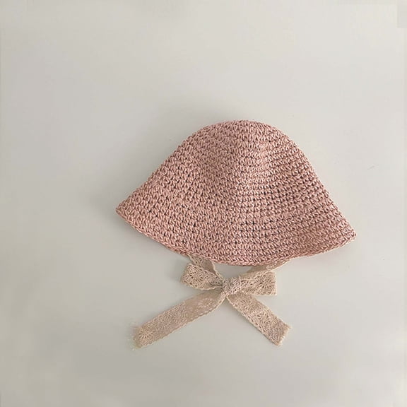 FUNUONY Straw Hat Outdoor Baby Sun Protection Hats Summer Bowknot Beach Cap for Women Or Girls Kids Head Circumference 48Cm Baby Lace Hat Mum and Children's Sun Hat Children's Hat Pink 6Month-24Month