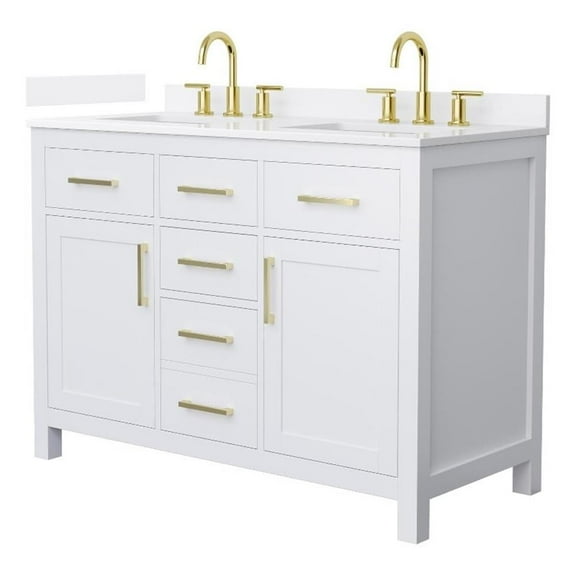 Beckett 48" White Double Vanity & White Quartz Top (3-Hole) & Gold Trim