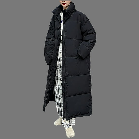 Aboser Womens Long Puffer Jacket Coat Warm Thicken Puffy Quilted Jackets Ankle Length Winter Coats Solid Stand Collar Overcoat