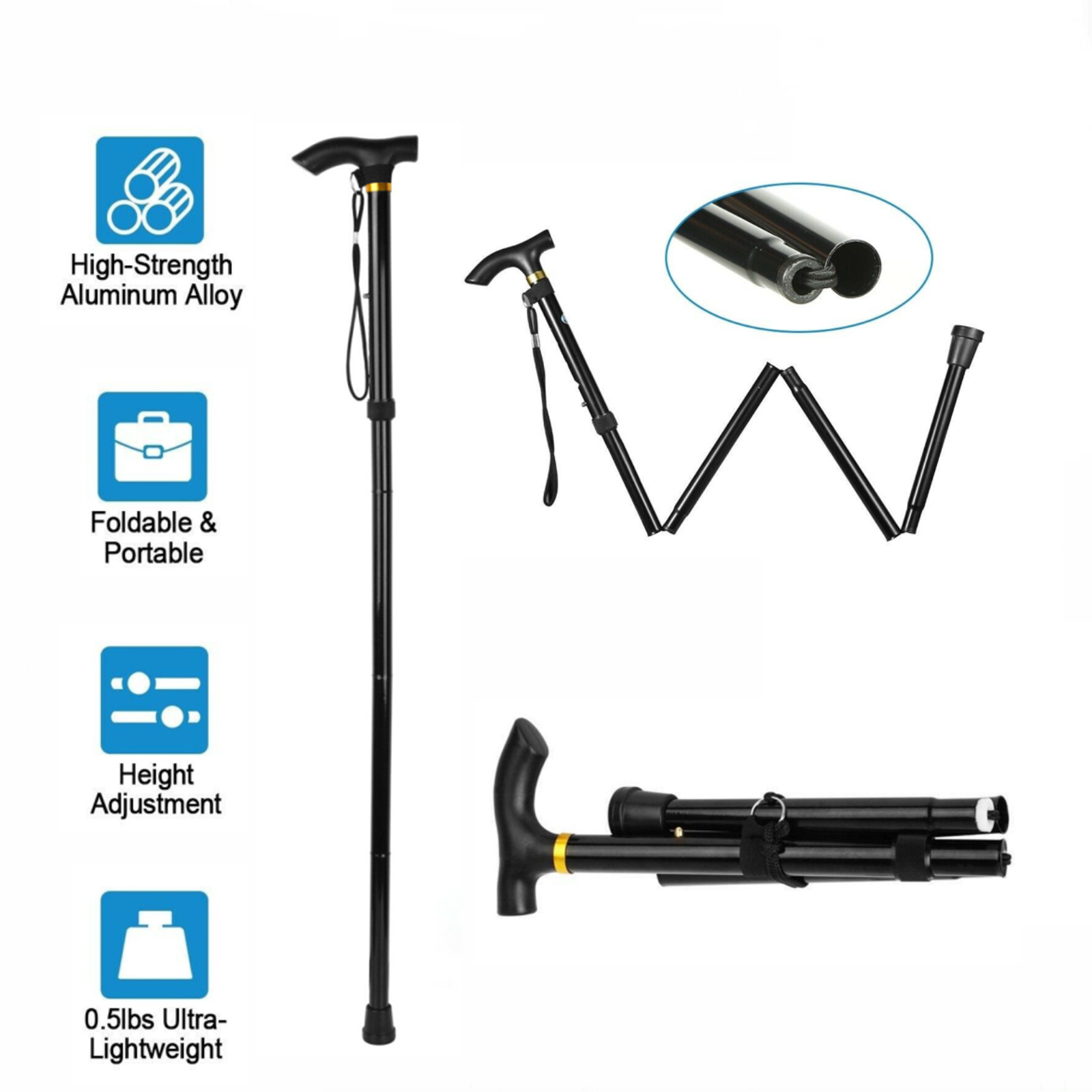 Folding Cane Foldable Walking Cane For Women and Men Adjustable