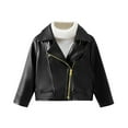 thumbnail image 4 of Scyoekwg Toddler Girls Jacket Zipper Lapel Leather Jacket Long Sleeve Solid Color Comfy Fall Jacket (Black,3-4 Years), 4 of 7