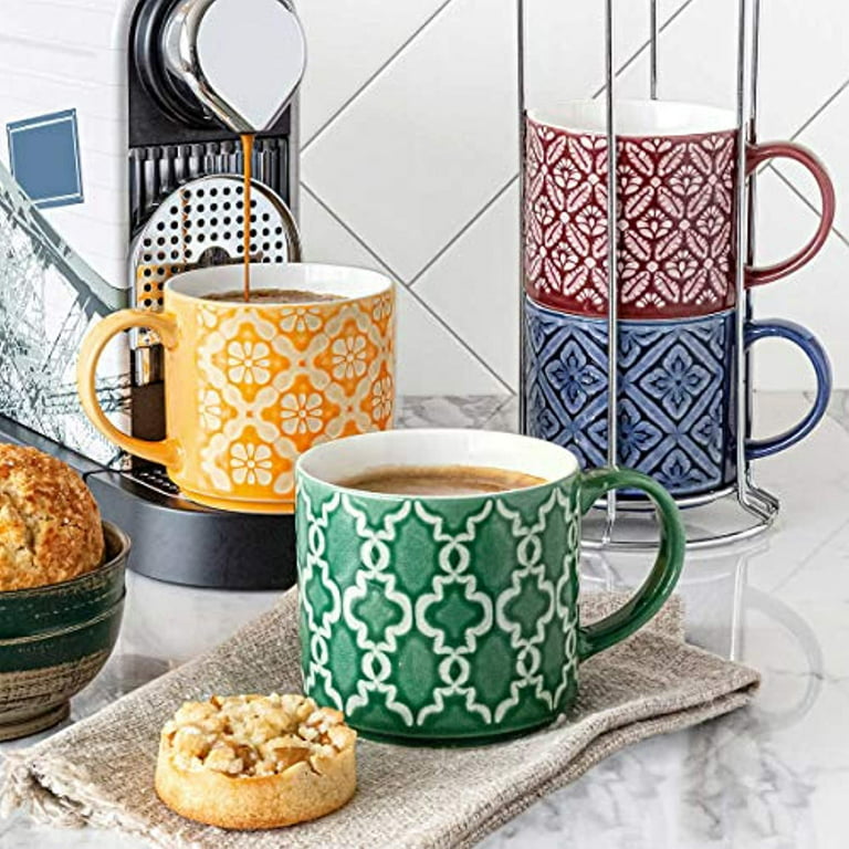 Set Of 2 stackable ceramic coffee mugs cups Good Morning Dishwasher Safe