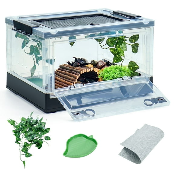 Reptile Terrarium Kit - Snake Terrarium & Bearded Dragon Tank with Clear Views Foldable Hermit Crab Cage, Lizard Tank & Crested Gecko Habitat Heat-Safe Iron Mesh Medium