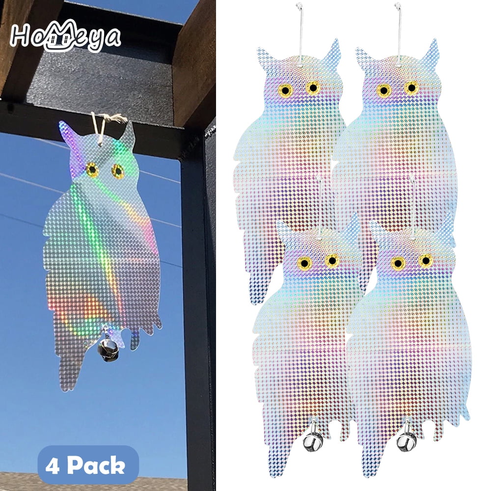 Homeya 4 Pack Reflective Bird Repellent Scare Fake Owl Hanging Discs Deterrent Decoy Garden