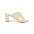 thumbnail image 3 of BLISSFUL STEP Women's Sandals Block Heels Crisscross Strap Mules Slide Sandals Beige 8.5, 3 of 7