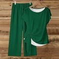 thumbnail image 4 of Cagogo Women 2 Piece Shorts Set Casual Summer Cruise Outfits Loose Short Sleeve Crew Neck Tops Comfy Pants Matching Lounge Sets Tracksuits Loungewear Travel Airport Outfit Clothes, Army Green 2XL, 4 of 5
