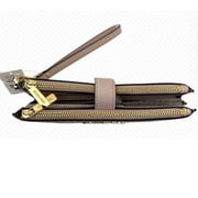 Michael Kors Jet Set Travel Leather Logo Large Double Zip Wristlet Wallet (Vanilla/Powder Blush)