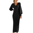 thumbnail image 2 of Styesk Robes pour Femmes Robe Chandail Col en V Manches Longues Bouffantes Ajustée Automne Hiver Robe en Tricot Côtelé, 2 of 8