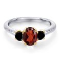 thumbnail image 3 of Gem Stone King 925 Silver and 10K Yellow Gold Red Garnet and Black Diamond Engagement Ring for Women | 1.21 Cttw | Oval 7X5MM | Gemstone January Birthstone | Size 5, 3 of 6