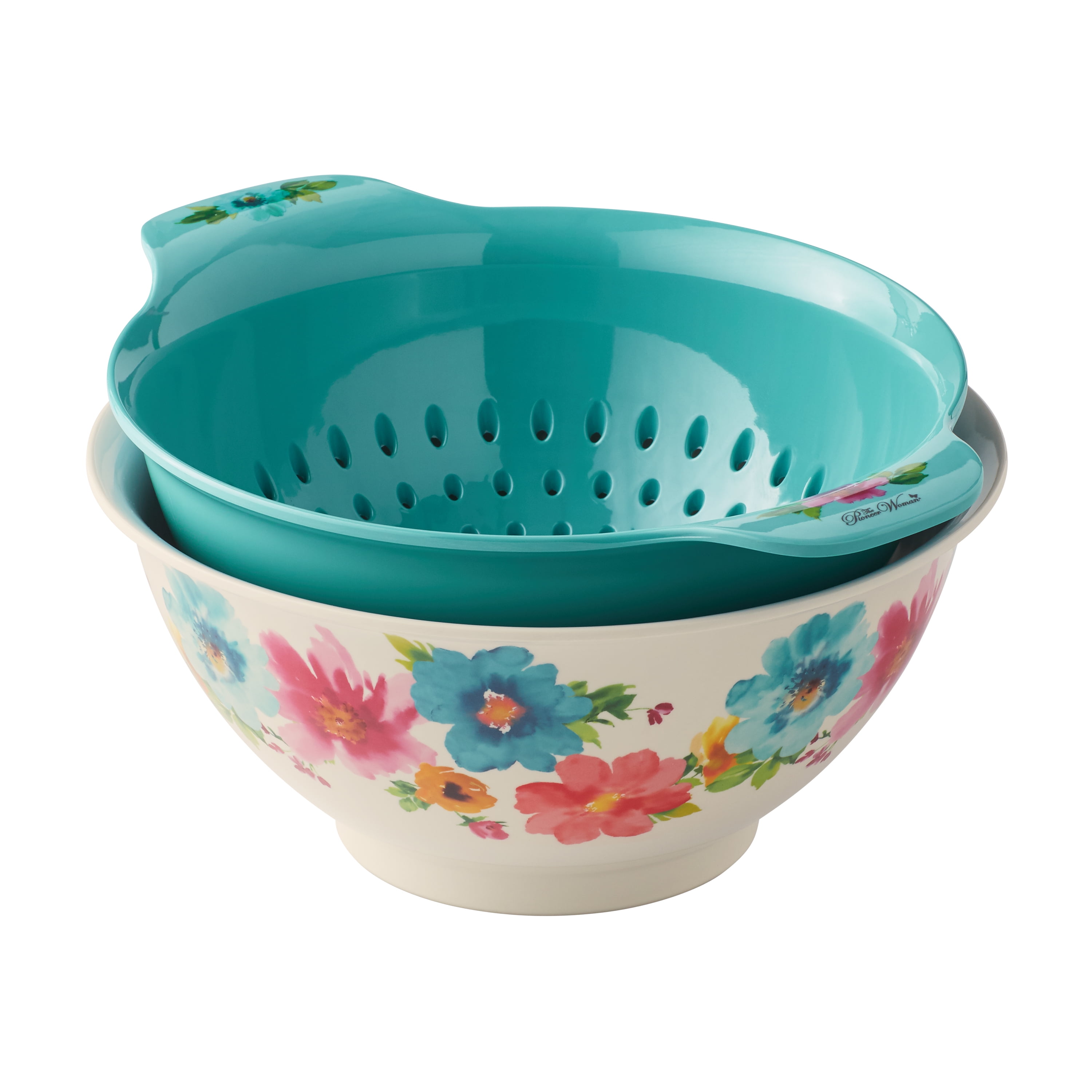 The Pioneer Woman Melamine Mixing Bowls Set with Lids 18-Pieces with 1  Spoon Rest & 1 Stainless Steel Silicone Kitchen Tongs Aqua (Total 20  Pieces)