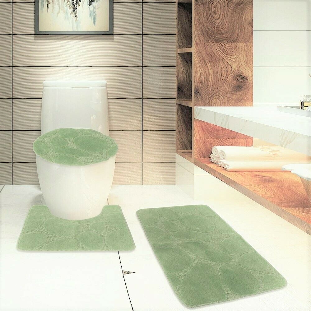 3 Pc SAGE Bathroom Set Bath Mat RUG, Contour, and Toilet Lid Cover