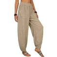 thumbnail image 4 of SLADYGLO Women Elastic Waist Multi Pockets Wide Leg Cotton Linen Harem Pants, 4 of 7