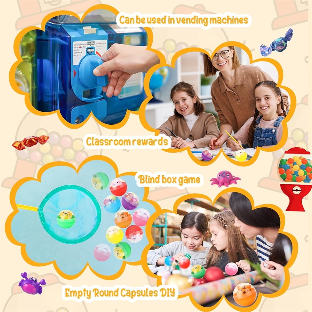 NOGIS 150 Pcs Vending Machine Capsules Empty 1.8 Inch Round Capsules Gumball Capsules Clear Colored Plastic Capsules Small Random Color Plastic Containers for Toy Candy Party Favor Prize Gift