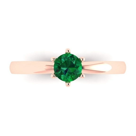 Clara Pucci 14K Rose Gold 0.5ct Emerald Solitaire Ring for Women