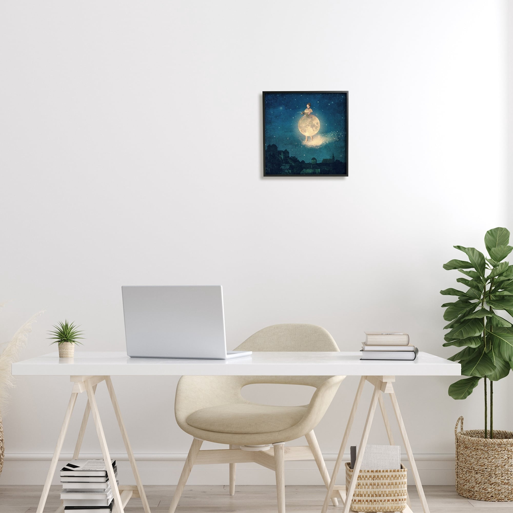 Stupell Industries Surreal Lunar Woman Nighttime Stars Cityscape Framed Wall Art, 24 x 24, Design by Paula Belle Flores