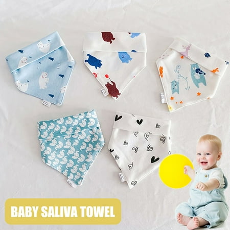 

Waroomhouse 5Pcs Baby Bibs Soft Touch Cute Printing Cotton Infant Burp Cloths Triangle Scarf for Newborns