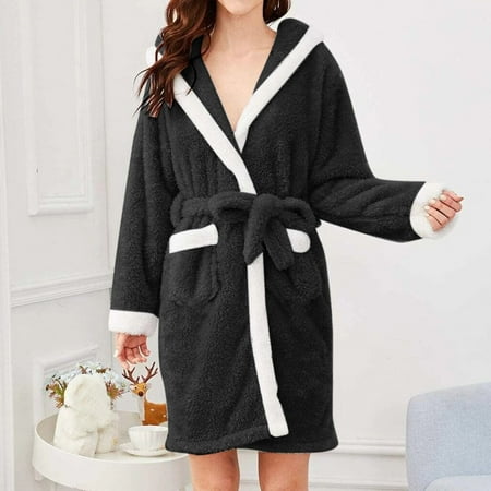 

Viadha Unisex Winter Women Lengthened Plush Shawl Bathrobe Long Sleeve Robe Hooded Coat Robes