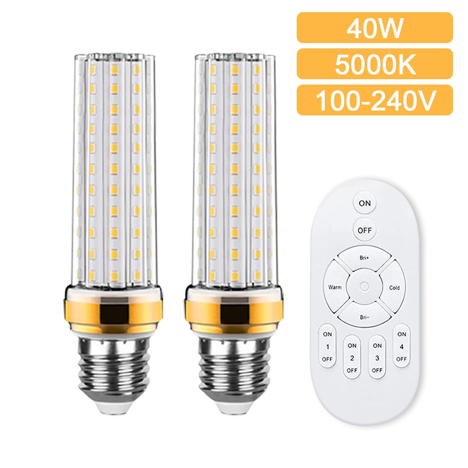 Uændret Hende selv permeabilitet Corn Smart Led Light Bulb, 40W Bulbs 5000 Lumen,E27 Based Smart LED Light  Bulbs Dimmable with 2.4GHz Wireless 3-Zone Remote Control, Dimmable & Color  Temperature (2 bulb + 1 Remote) - Walmart.com