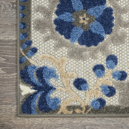 Nourison Aloha Indoor/Outdoor Natural/Blue 2'8" x 4' Area Rug, (3x4)
