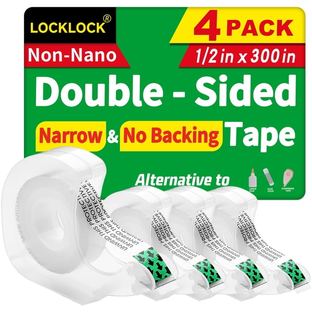 Cinta adhesiva de doble cara LOCKLOCK, paquete de 4, 1,3 cm x 762 cm
