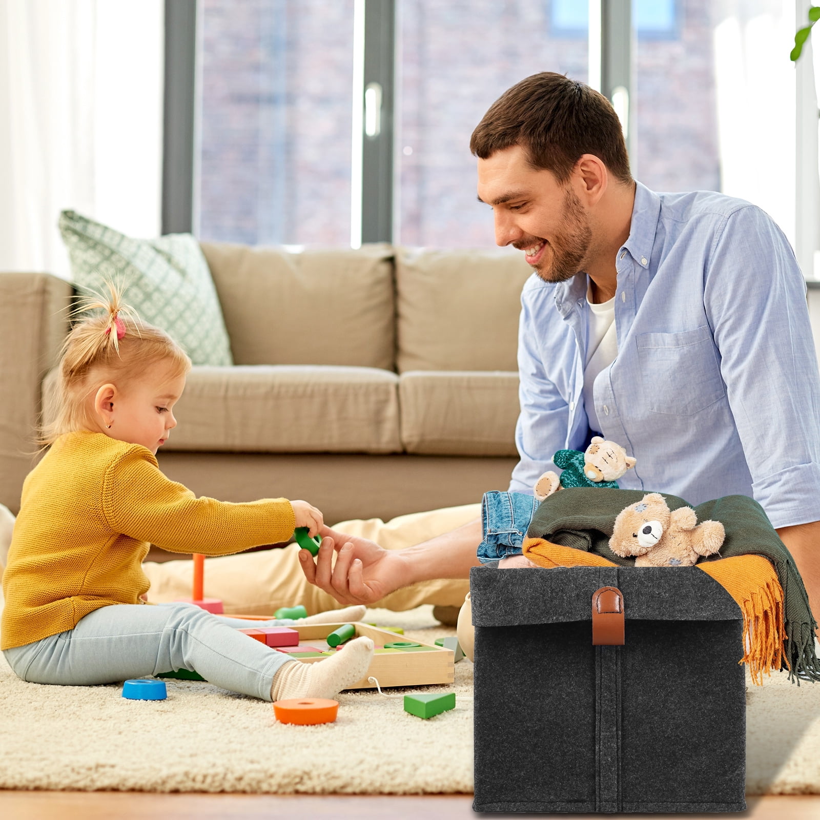 Tzdxfgl Collapsible Felt Fabric Cubes Storage Bins, 9"x9"x10.2", 6 Pack, Dark Gray