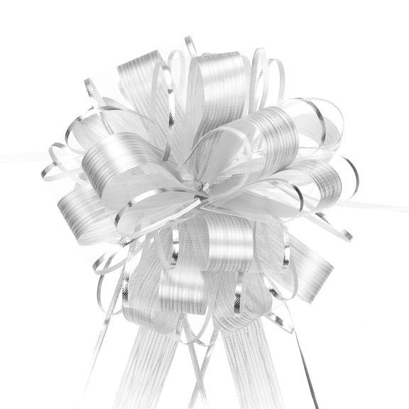 20pcs 8 Inch Large Pull Bow Gift Wrapping Bows Ribbon Organza Silver for Wedding Presents Christmas Party
