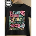 thumbnail image 1 of Camiseta de algodón para niños con la cita "Lo alabaré en todo tiempo" del Salmo 146:2. Cuello redondo, manga corta, elasticidad media, corte regular, estampado del alfabeto, transpirable y cómoda p, 1 of 6