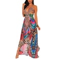 thumbnail image 1 of Uhndy Women Bohemian Halter V-Neck Maxi Dresses Vintage Printed Ethnic Style Summer Long Dress Party Holiday Beach Sundress High Low Hem Dress, 1 of 3