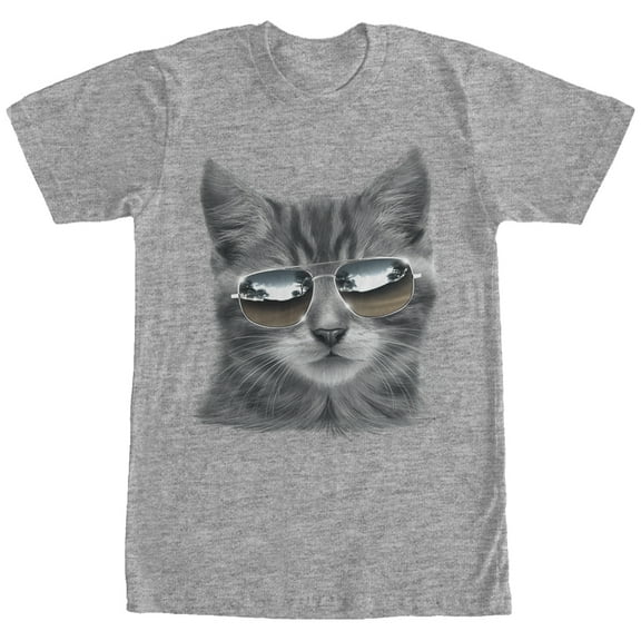 Men's Lost Gods Cat in Aviator Sunglasses  Graphic Tee Athletic Heather Large