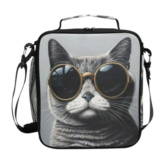 ALAZA Gray Cat in Sunglasses Lunch Box Insulated Lunch Bag Reusable Thermal Cooler Tote School Picnic