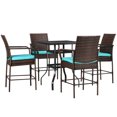 thumbnail image 1 of Outsunny 5-Piece Wicker Patio Bar Table Set with Umbrella Hole, Brown, 1 of 10
