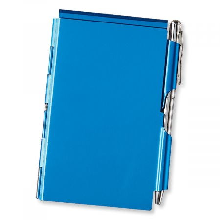 Refillable Notepad Holder - Blue Metal Note Holder with Pen - 2 1/2