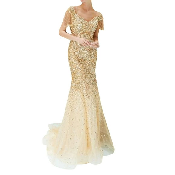 Ketyyh-chn99 Evening Gowns for Women Evening Dresses for Wedding Womens Elegant Flared Sleeve Evening Party Formal Dress Plus Size A,S