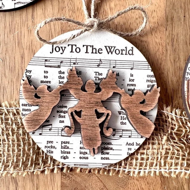 Adorno de belén con partitura musical, juego de adornos de madera para la historia del belén, nuevo y divertido adorno religioso para colgar en el árbol de Navidad 2024, regalos cristianos de Pascua p