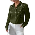 thumbnail image 3 of TaTaai Women's Loose Fit Blouse Long Sleeve Solid Color Pearl Button Collar Design Casual Office Shirt Fashion Polyester Top Gift, 3 of 6