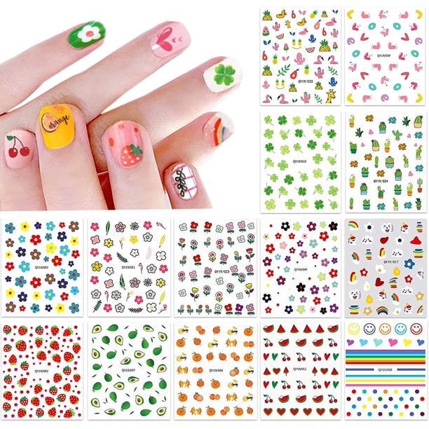 Pegatinas de uñas para mujeres y niñas pequeñas -JOJOIN 12 hojas 3D autoadhesivas DIY decoración de uñas Set que incluye pegatinas de uñas de frutas para mujeres y niñas