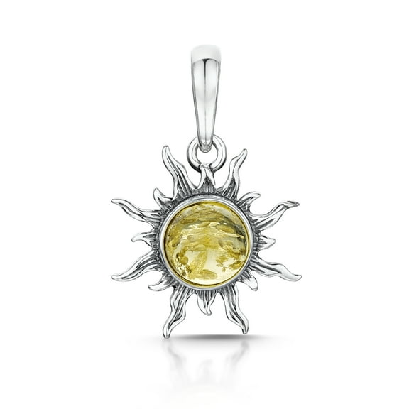 Amberta 925 Sterling Silver with Baltic Amber – Sun Pendant - Yellow Colour