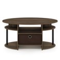 thumbnail image 6 of Furinno Jaya Oval Modern Rustic Brown Coffee Table with Side Shelves and Storage Bin, Side Table with Shelf, for Living Room, Bedroom, Home Office, Brown Walnut, 6 of 6