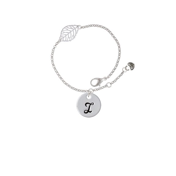 Delight Jewelry Silvertone Large Script Letter - I - 3/4'' Disc - - Silvertone Leaf Delicate Bracelet, 6.25 1.75"