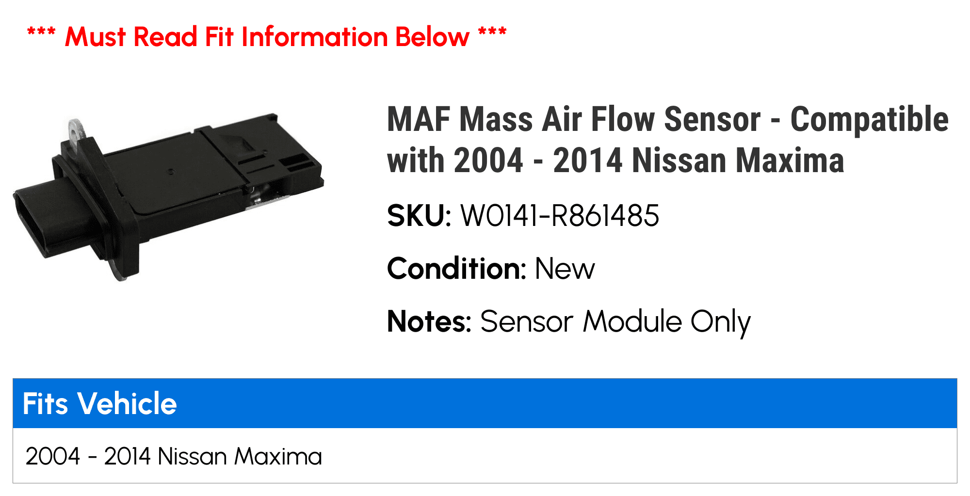 MAF Mass Air Flow Sensor - Compatible with 2004 - 2014 Nissan Maxima 2005 2006 2007 2008 2009 2010 2011 2012 2013