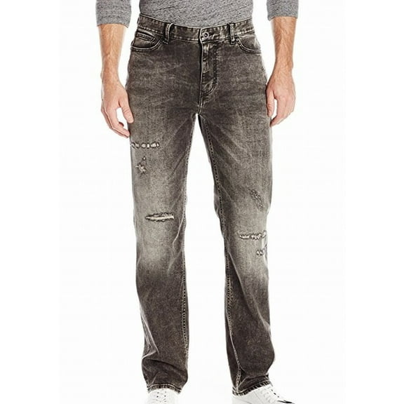 NEW Gray Mens 33x30 Straight Leg Distressed Jeans