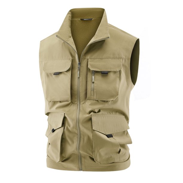 Chaleco deportivo de color liso para hombre: prenda de trabajo ligera sin mangas con bolsillos, estilo informal para todas las estaciones
