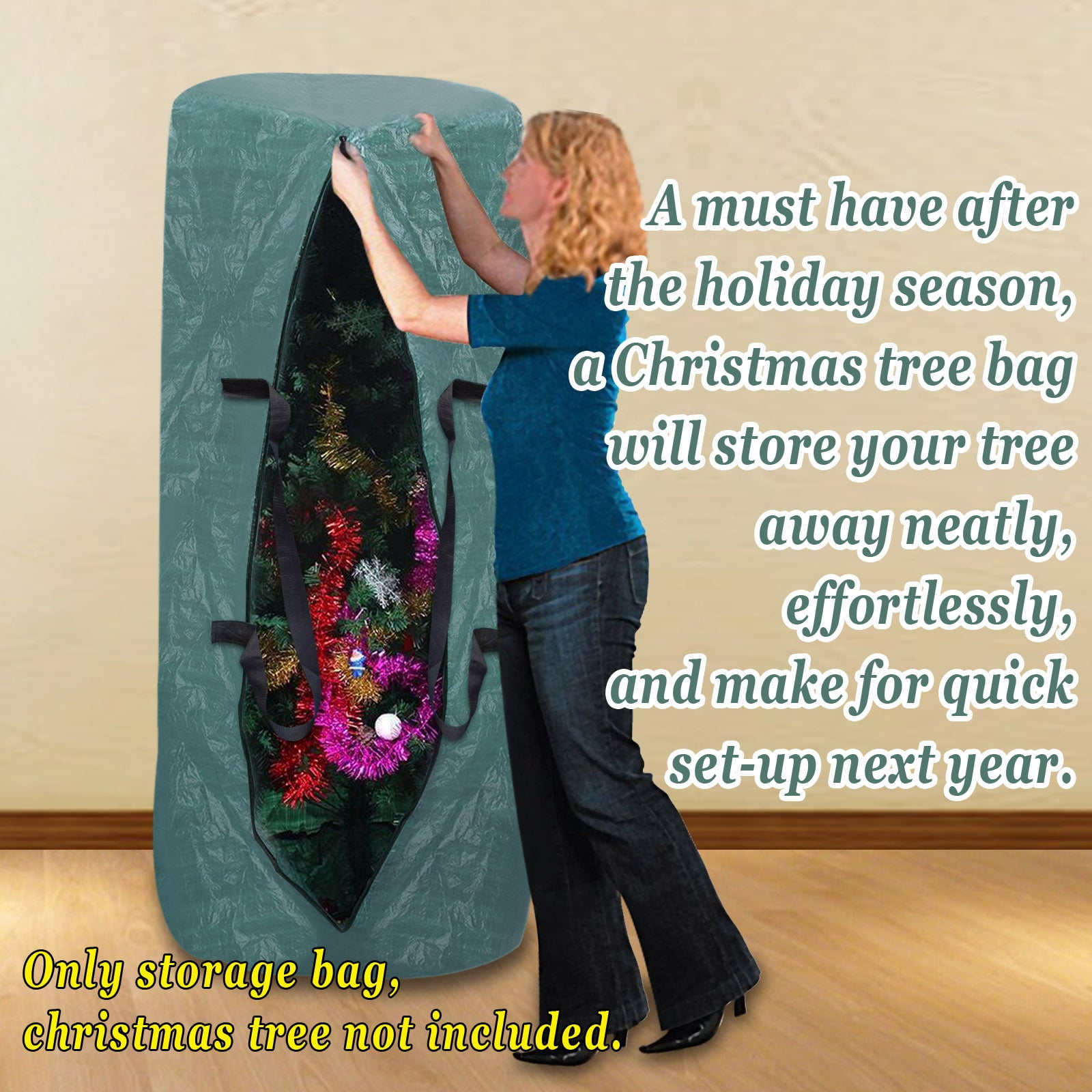 SUNRISEUMBRELLA Heavy Duty Large Artificial Christmas Tree Carry Storage Bag Holiday Clean Up to 9'(Green)