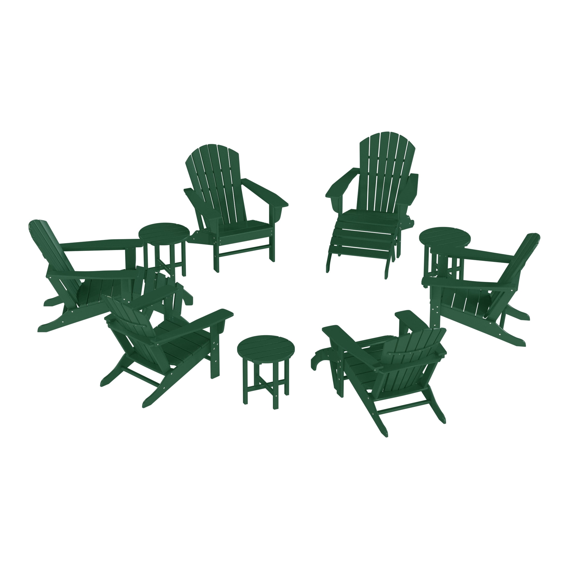 WestinTrends Dylan 12 Piece Outdoor Adirondack Chair With Ottoman And Side Table, Dark Green