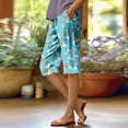 thumbnail image 3 of WTOBBY Women's Stylish Floral Pattern Elastic Waist Casual Bermuda Shorts with Side Pockets, Knee-Length Design for Everyday Outdoor Activities,Cyan L, 3 of 4