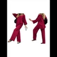 thumbnail image 3 of Traje de Dos Piezas para Mujer: Cuello Redondo, Top Básico, Pantalón . Rojo Oscuro M, 3 of 8