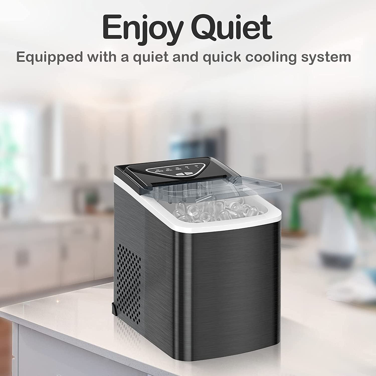 Countertop Ice Maker Machine Self Cleaning 26L/24H Portable Icemaker with Scoop Basket for Home Office Bar Black