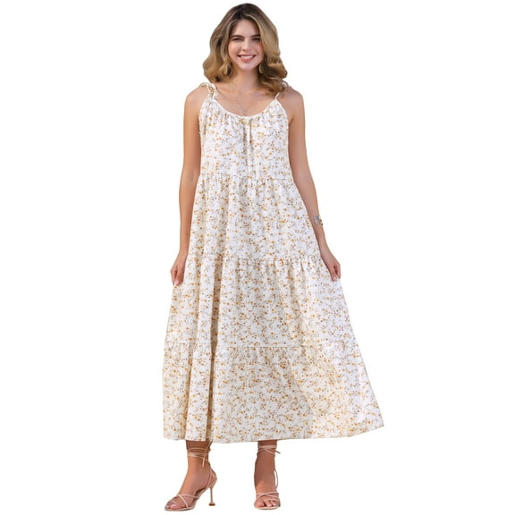 DARING DIVA Floral Maxi Tie Shoulder Sleeveless Boho Dress S Pink