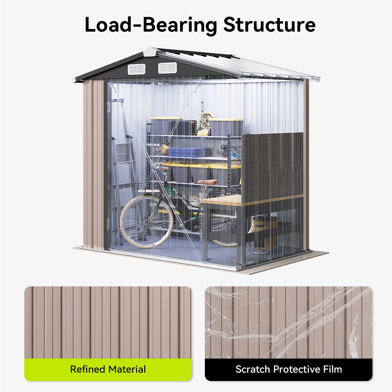 6x4 ft Outdoor Storage Shed With Door & Lock, Metal Sheds Storage Garden Shed For Backyard Garden Patio Lawn, Brown/Black