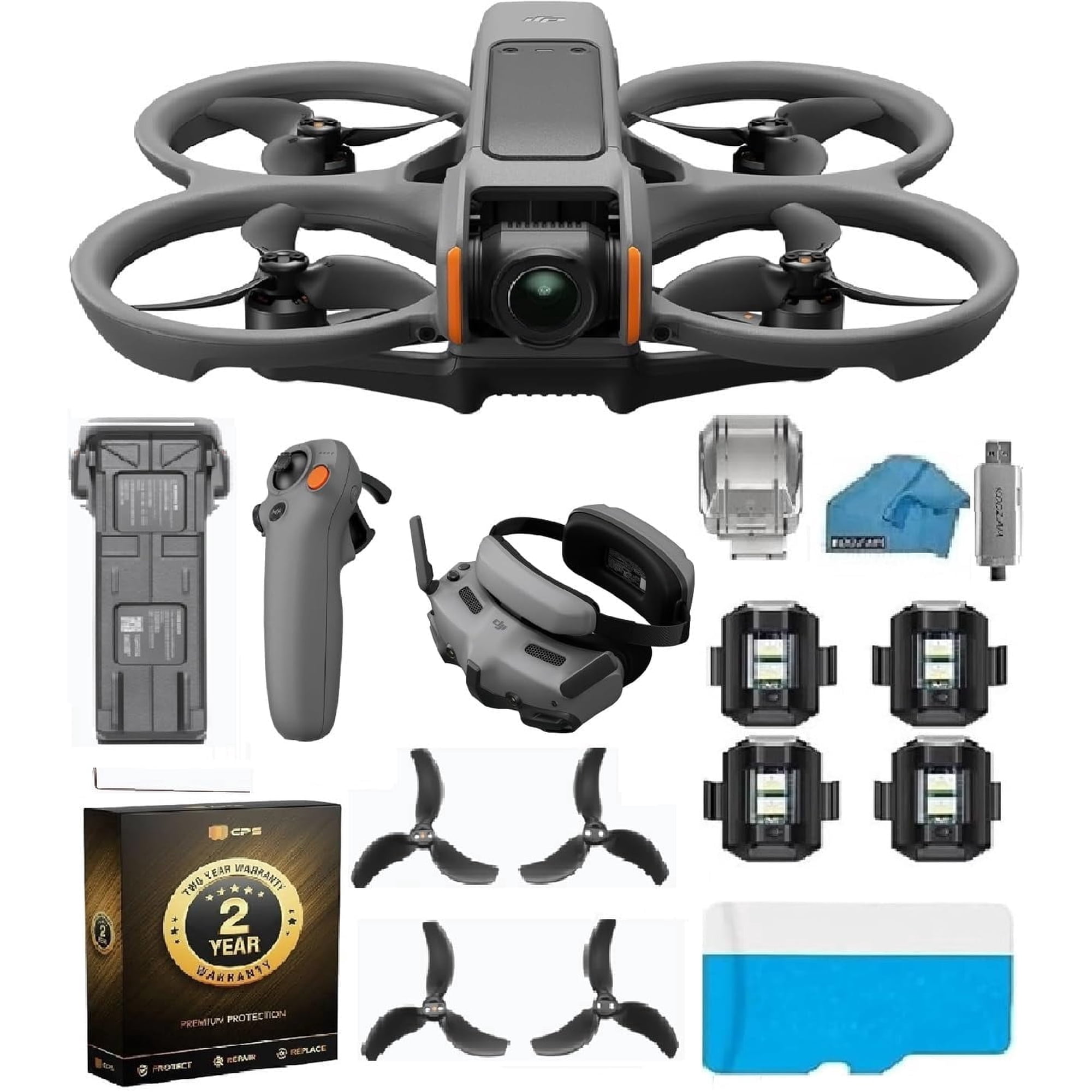DJI Avata 2 Flymore Combo 1 Battery FPV Drone with 2-Year Warranty | 4K 1-Battery Bundle | Immersive Camera Drone with Goggles 3 & RC Motion 3, 128GB MicroSD & Safety Strobe Lights